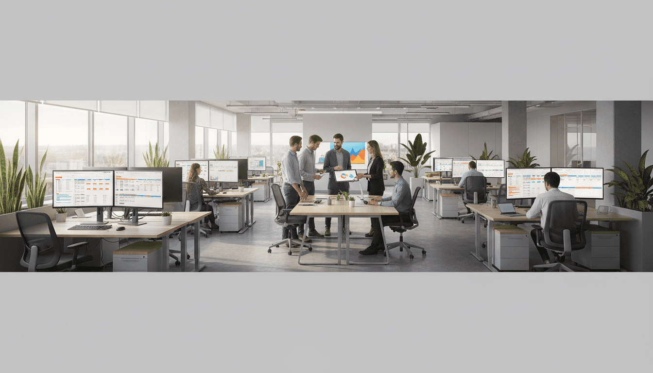 Digital marketing team working on campaign strategy at modern office