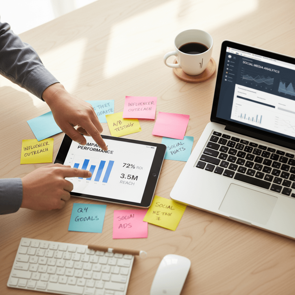 Digital marketing professional reviewing campaign analytics